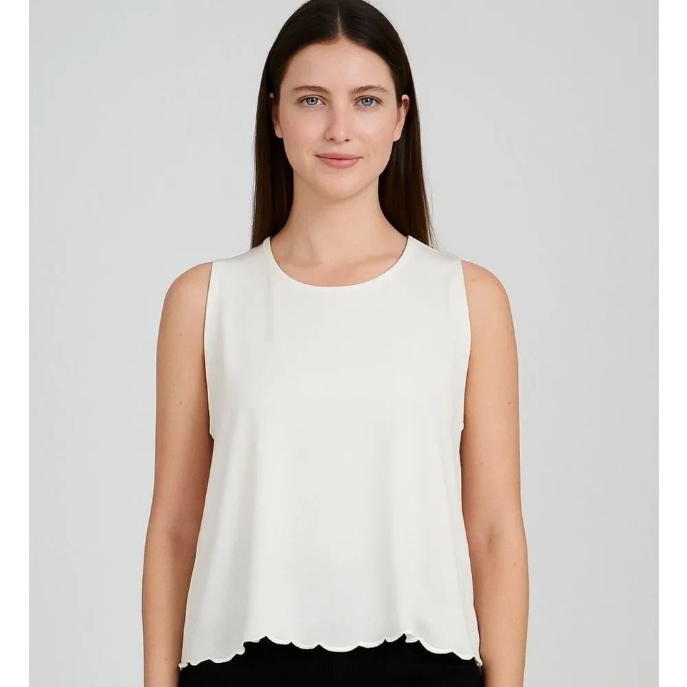 ANN TAYLOR Off White Scalloped Hem Sleeveless Top-M